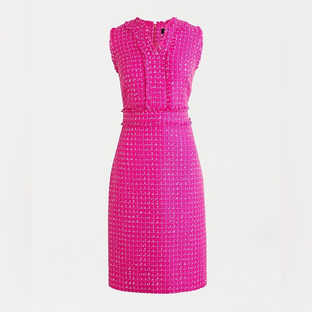 Women’s New J. Crew Pink Tweed V-neck sheath sleeveless dress fringe sz 10